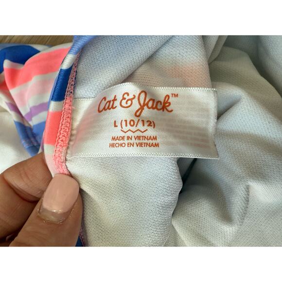 Cat & Jack Swimsuit Girls Large Pink Multicolor Striped Ruffle Sleeve Spring - Picture 6 of 6